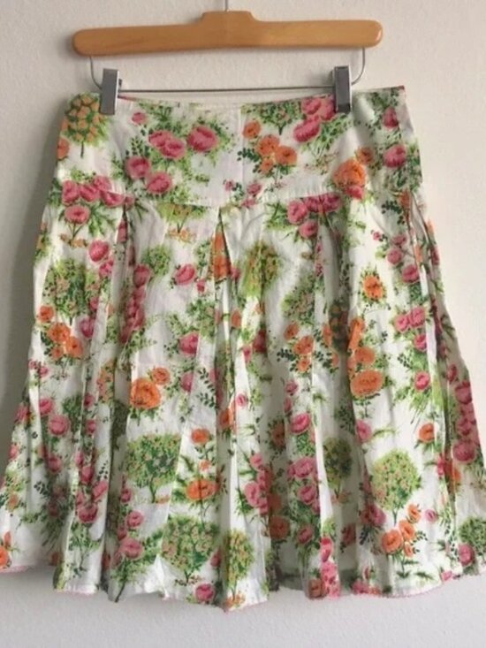 Anthropologie Dresses & Skirts - Odille Anthropologie Pleated Floral Pink and Peach Roses Spring Skirt Size 2